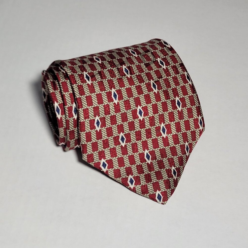 Kenneth Cole New York Men's Geometric Tie Rectangle Diamond Pattern Red Blue Tan